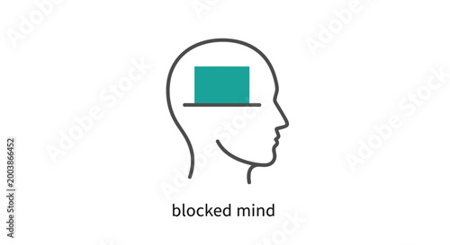 Vászonkép Blocked Mind Concept with Teal Rectangle Obstruction in Human Head Profile