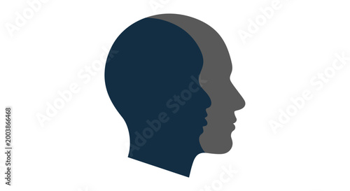 Abstract Duality Concept with Layered Two-Tone Human Head Silhouette
