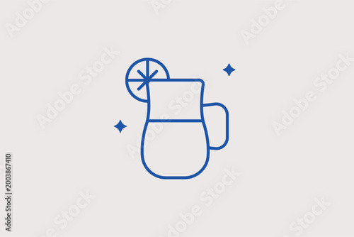 Lemonade pitcher with glass line icon for refreshing tropical beverages and summer cafe menus. Thirst-quenching vector illustration for restaurant drink lists and culinary travel blogs.