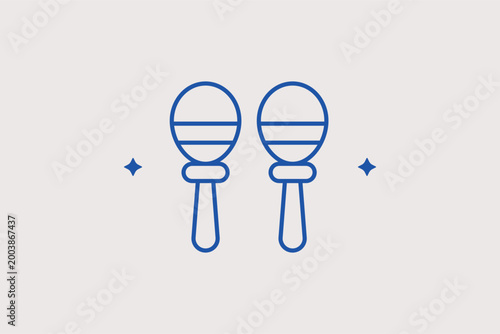 Maracas musical instrument line icon for Latin percussion rhythms and tropical music performances. Rhythmic vector illustration for music education apps and festival entertainment programs.