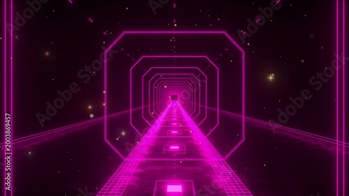 futuristic neon pink tunnel with octagonal shapes
