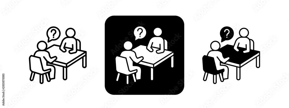 Fototapeta premium Interview Solid color and black line drawing vector illustration set