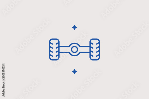 Car axle line icon for suspension repairs and drivetrain component identification. Technical vector illustration for chassis maintenance guides and auto spare parts e-commerce.