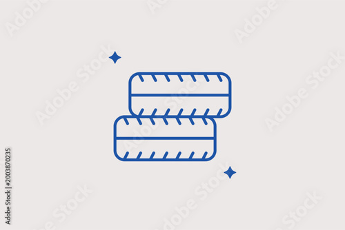 Stack of tires line icon for seasonal tire changes and wheel alignment services. Functional vector illustration for tire shop advertisements and car maintenance checkup lists.