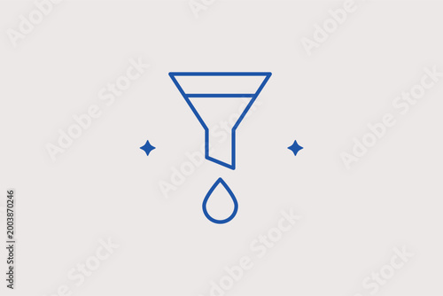 Oil funnel with drop line icon for engine oil changes and fluid maintenance tasks. Industrial vector illustration for lubricant product packaging and auto service station menus.