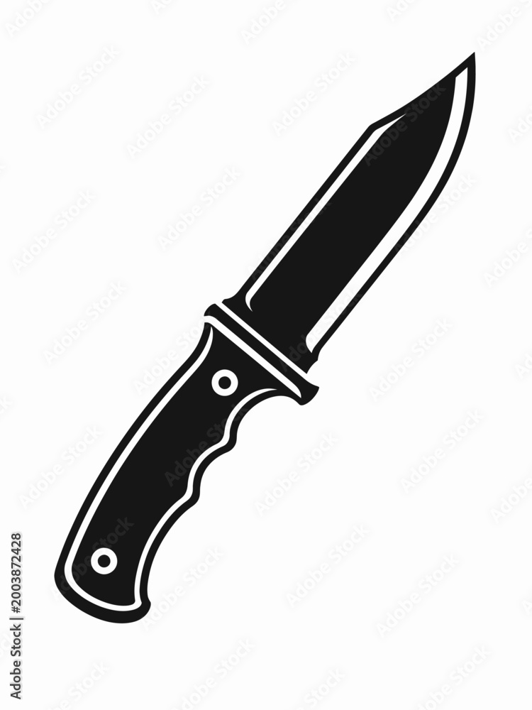 Obraz premium Black silhouette of a hunting knife with a sharp blade