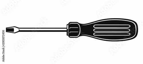 Black and white illustration of a standard screwdriver on a white background