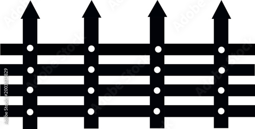 Εκτύπωση καμβά Black picket fence silhouette vector, wooden garden enclosure icon, rustic farm