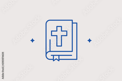 Holy Bible line icon for religious studies and spiritual education. Sacred vector illustration for church websites and theological seminary brochures.
