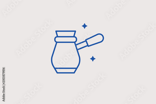 Cezve or Ibrik line icon for traditional Turkish coffee brewing and cultural rituals. Authentic vector illustration for oriental cafe menus and traditional brewing technique guides.