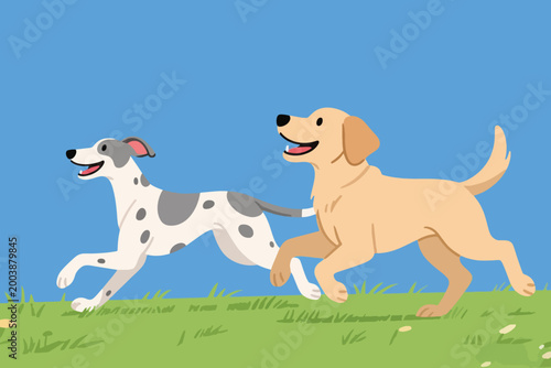 Fotografie Vector Two Dogs Playing Together Illustration Creative Design Template