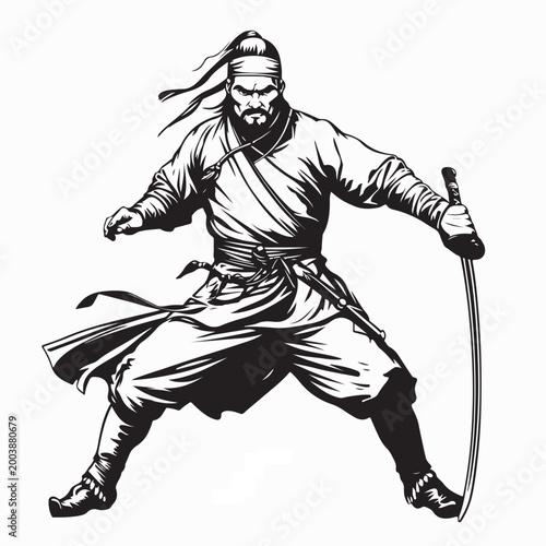 Foto Legendary Genghis Khan Standing Armed With Sword Historical Portrait Vector