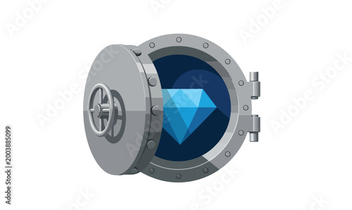 Secure diamond inside an open vault, symbolizing safety, value, and protection of precious assets and data