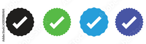 Photos Colorful check mark badge icons set with verified approval and quality assurance