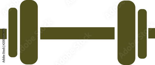 Dumbbell graphic with olive green weights and a bar represents strength and fitness.