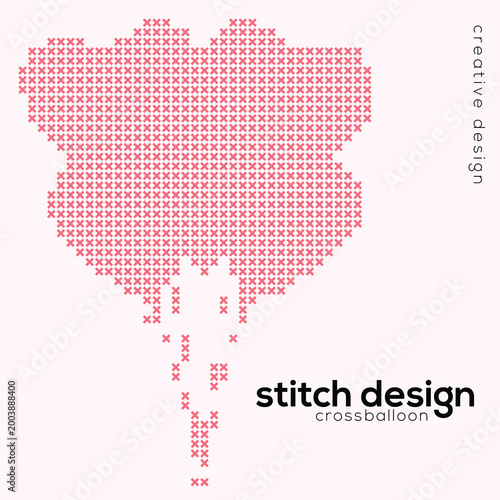 Stitch Design Cross Balloon — Embroidery Pattern Hot Air Balloon Vector Illustration