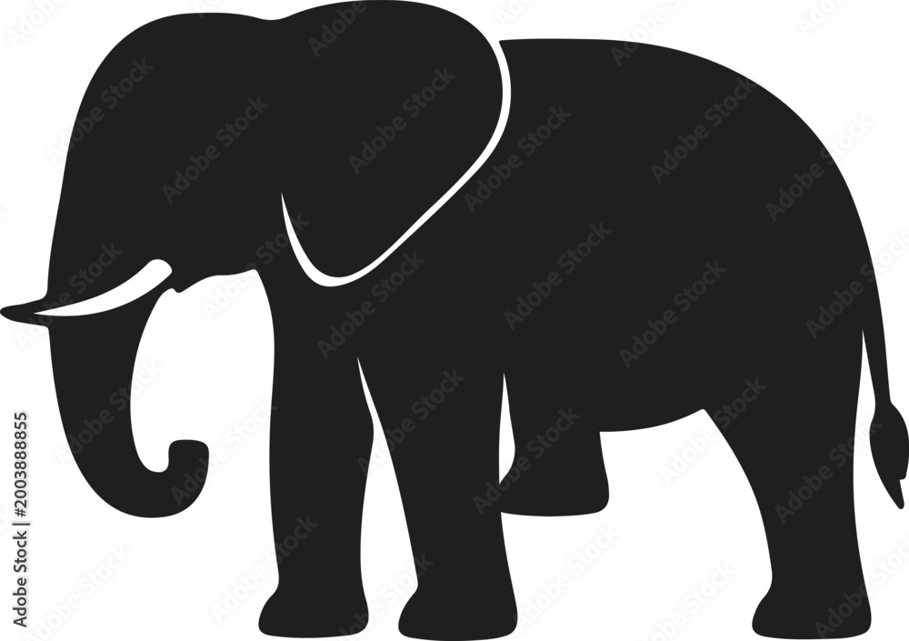 Fototapeta premium Elephant Silhouette Vector Illustration of Wild Mammal with Trunk and Tusks Safari Animal Design