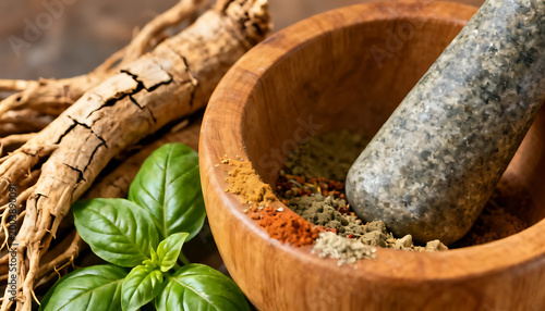 Rustic Herbal Powder with Wooden Spoon and Dried Flowers
