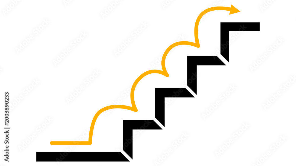 Obraz premium Business growth staircase with upward arrow, success and progress concept, minimalist vector illustration isolated on white background, clean modern design.
