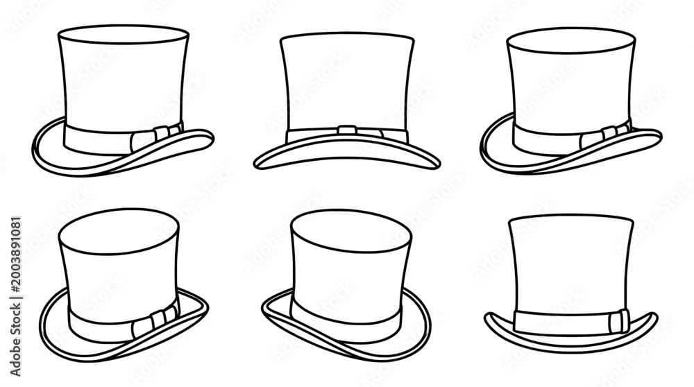 Obraz premium Elegant Top Hat Line Art Collection for Formal Attire Elements