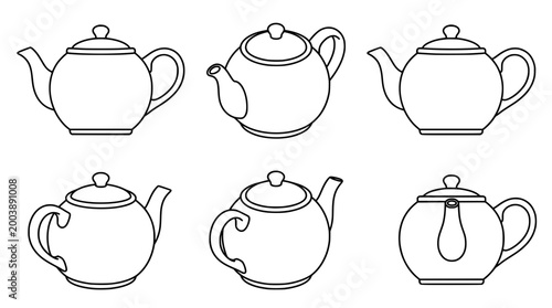 Collection of Minimalist Teapot Line Art Vectors Isolated Elements