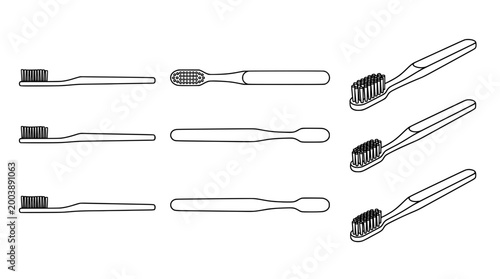 Minimalist Line Art Collection of Different Toothbrush Designs