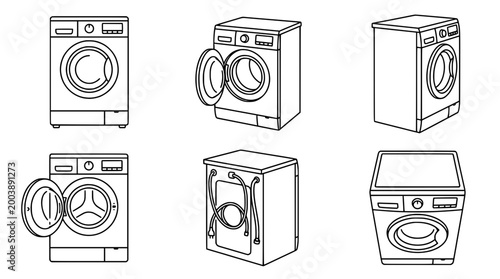 Simple Line Art of Laundry Machines Collection in Different Styles