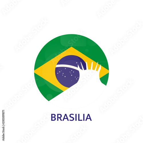 Brasilia city skyline round vector icon with famous landmark and Brazil national flag. Travel and tourism symbol of cathedral, cityscape for clip art, web design