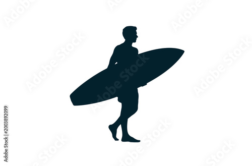 Ocean Surfer Holding Board Silhouette
