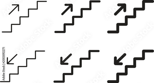 Stairs Icon Set with Up and Down Arrows for Wayfinding and Success Concept