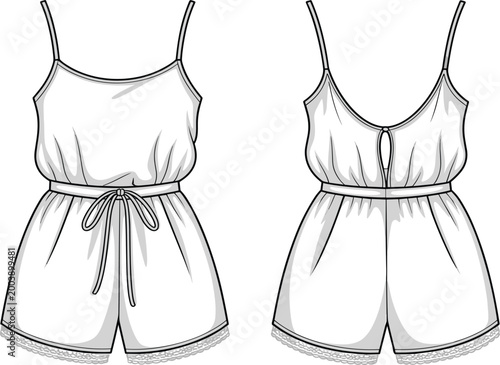Schilderij op canvas Technical vector illustration of women's romper, camisole top with shorts, front