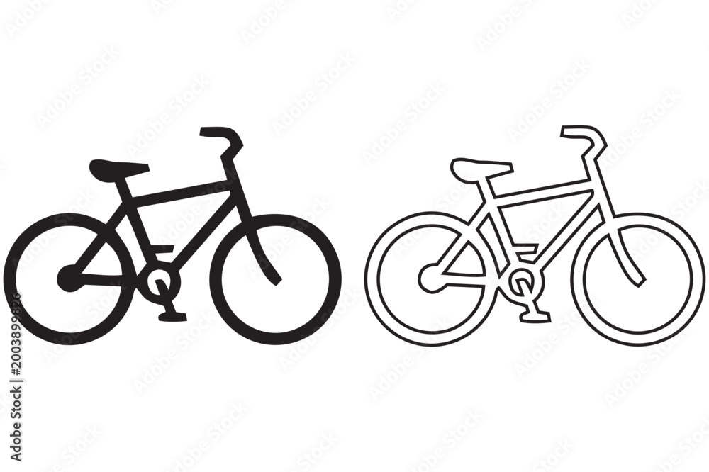 Fototapeta premium Two bicycle illustrations a black and white line art comparison
