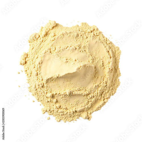 Chickpea flour yellow powder pile isolated on a transparent background for cooking and food preparation concepts