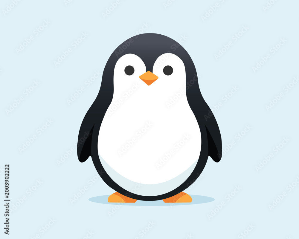 Obraz premium Cute Penguin Cartoon Character Flat Design Vector Illustration