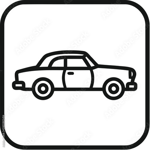 Thin Outline Black Car Silhouette Icon Symbol Representing Vintage Automotive Transportation