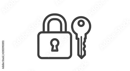 Padlock and key security symbol icon.