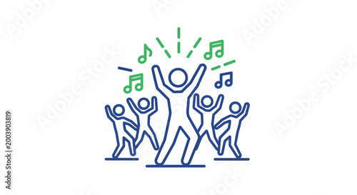 People dancing with music notes.