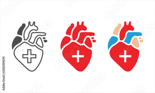 Anatomical Heart with Medical Plus Sign - Professional Healthcare & Clinical Vector Set
