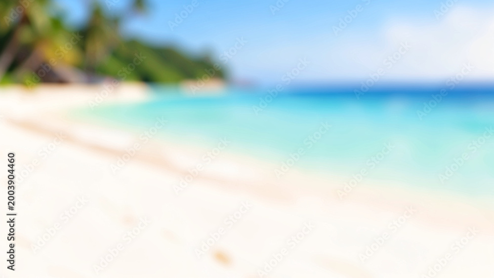 Fototapeta premium Tropical paradise beach scene with turquoise ocean and palm trees