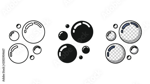 Photos Three styles of soap bubble illustrations: outline, solid fill, and transparent