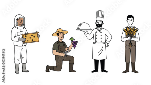 Diverse Food and Agriculture Professionals Character Set Illustration