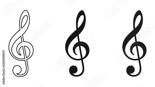 Bild auf Leinwand Treble Clef Symbols - Outline and Solid Black Icons Set, Music Note Vector Illus