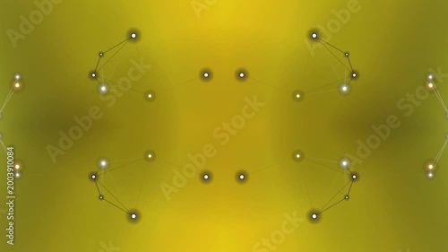 Molecular structure model with atoms and bonds on yellow background