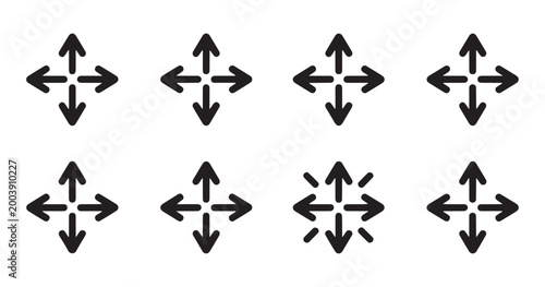Bild auf Leinwand Set of four-directional arrow icons in various styles, representing movement and expansion