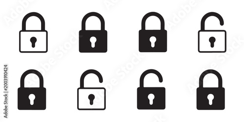Padlock icons collection showing locked and unlocked status for website interface security designs.