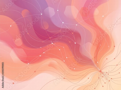Abstract Illustration of Digital Network and Data Flow with Warm Gradient Waves