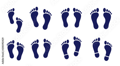 Obraz na plátně Set of blue footprints icons isolated on white background