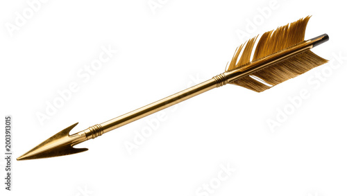 Golden Arrow with Feather Fletching and Sharp Metal Tip