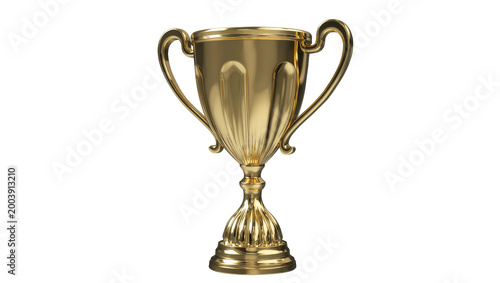 Foto Gleaming golden trophy with ornate handles and pedestal base