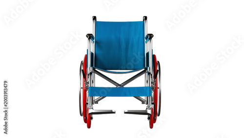 Blue Fabric Seat Red Frame Lightweight Folding Wheelchair